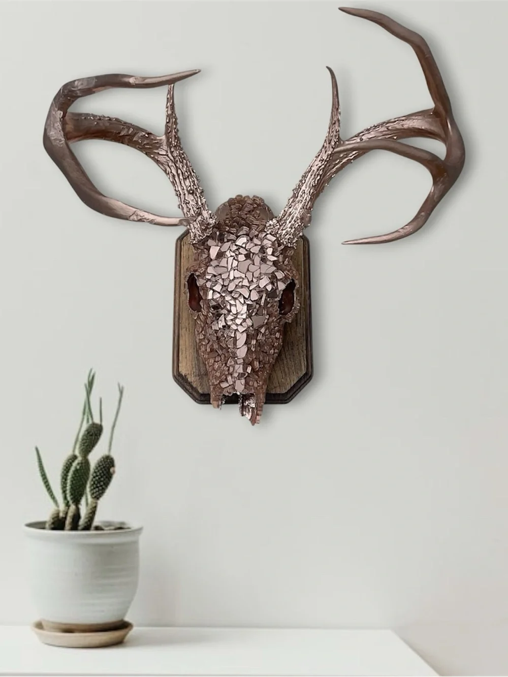 Rose Gold Fireglass Bedazzled Deer Skull Wall Art Home Decor Boho taxidermy